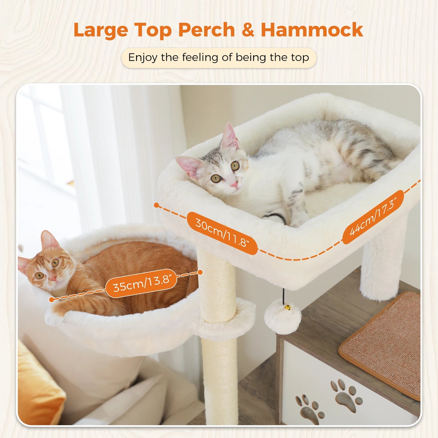 Wooden Cat Tree Tower with Feeding Station for Large Cats Spacious Condos Hammocks Steel and Sisal Posts Scratch Mat