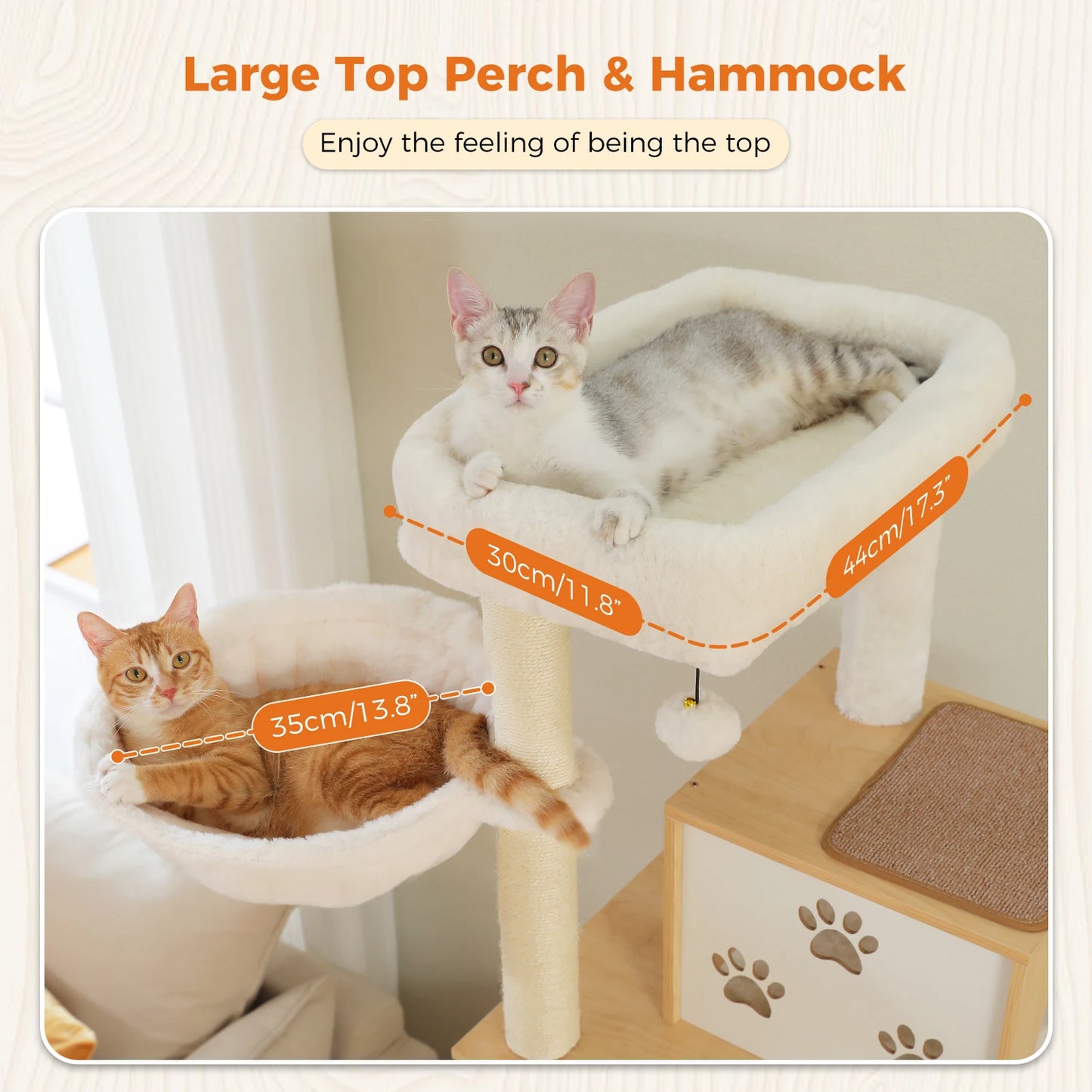 Wooden Cat Tree Tower with Feeding Station for Large Cats Spacious Condos Hammocks Steel and Sisal Posts Scratch Mat